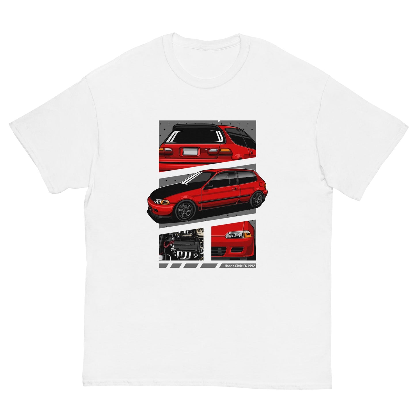 red Honda Civic EG hatchback T-shirt 1992 white