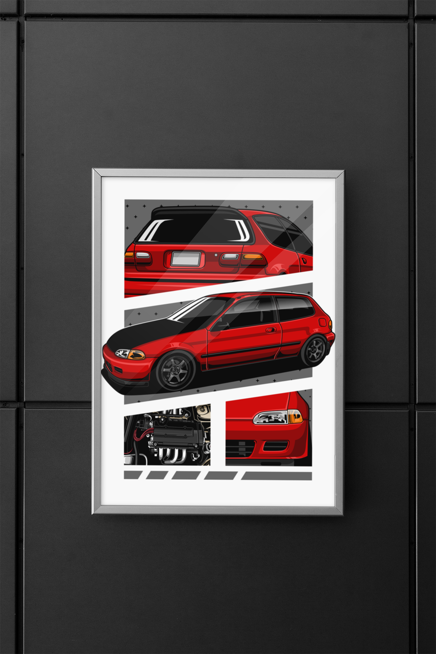 red honda civic eg 1992 wall poster frame on the wall