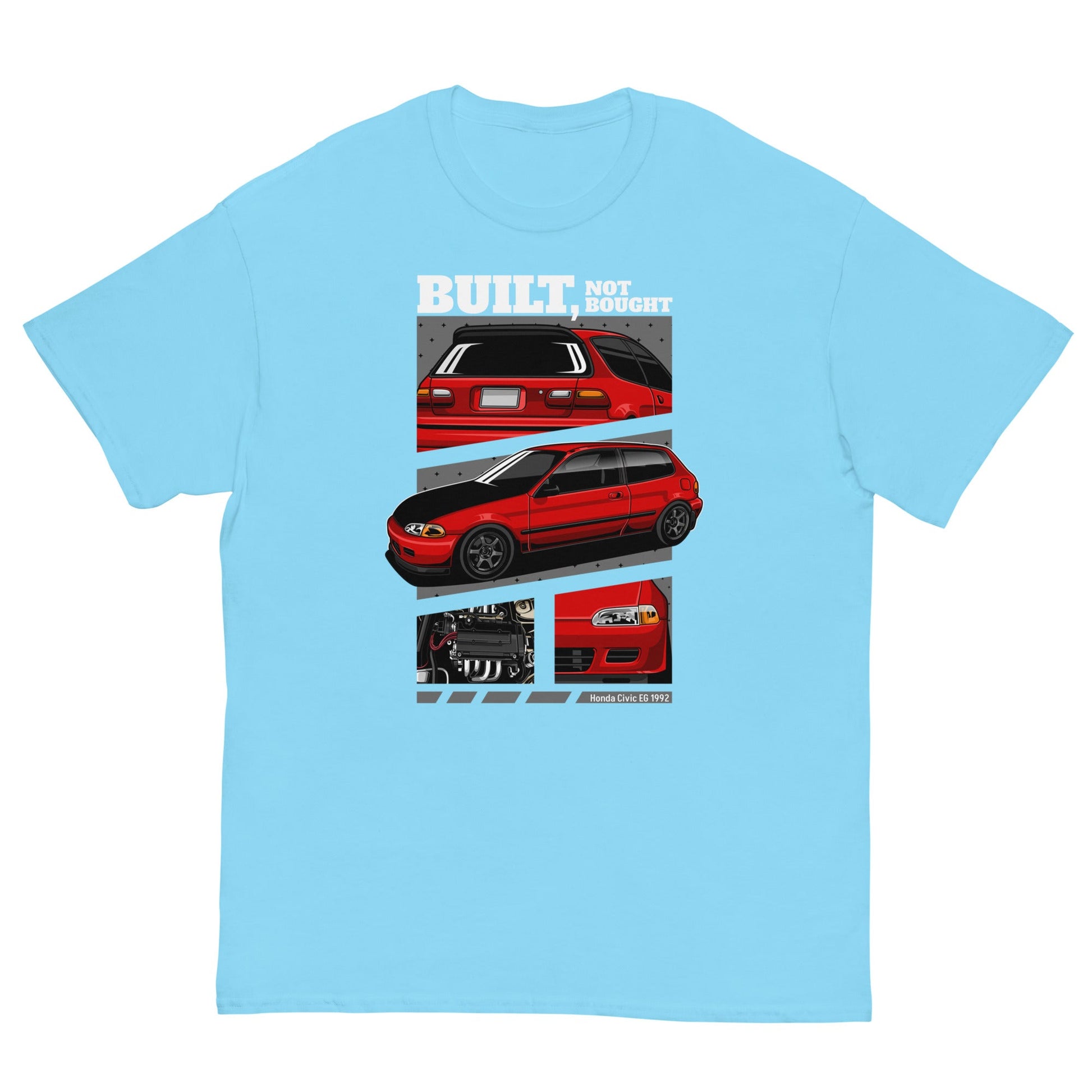 red Honda Civic EG hatchback T-shirt 1992 baby blue light