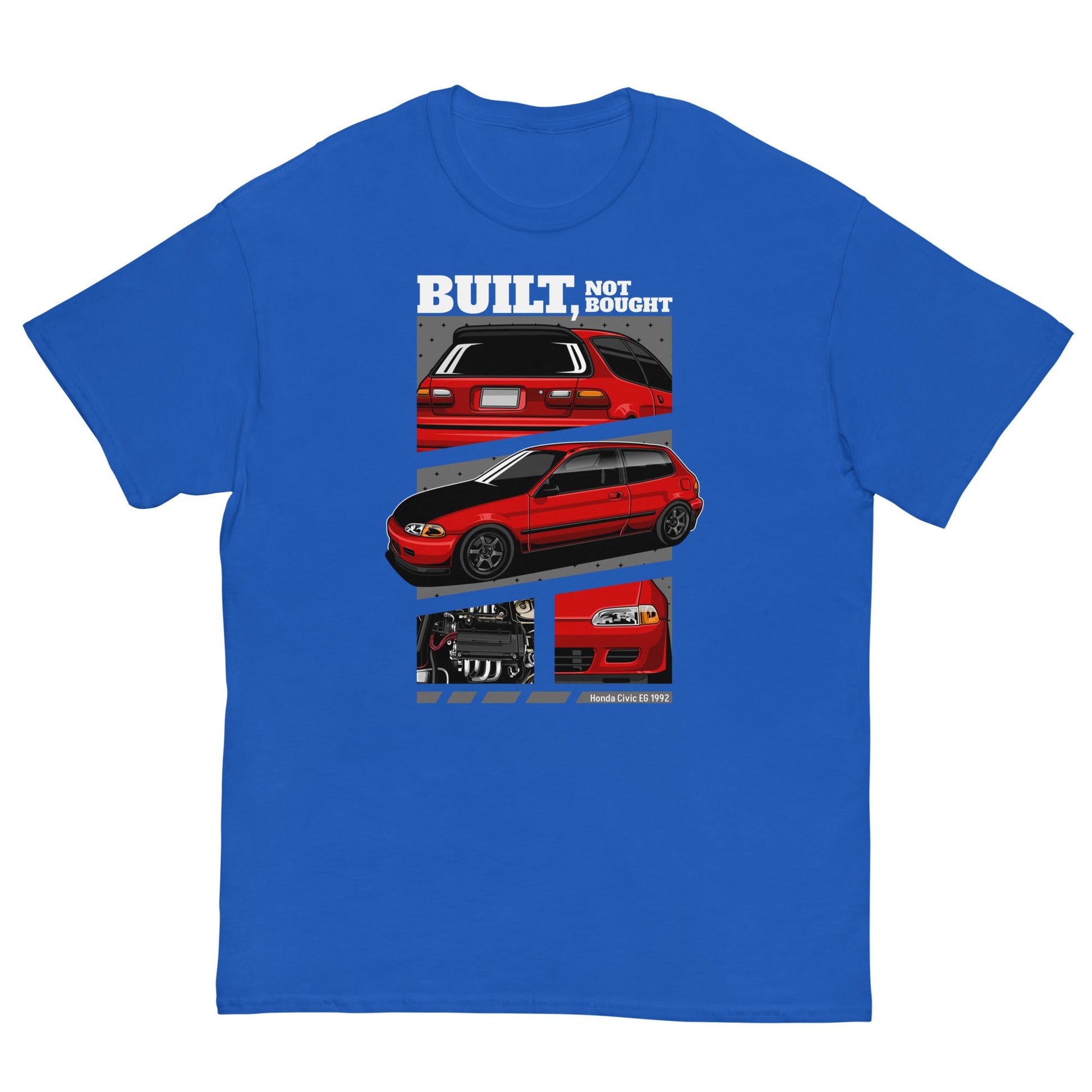 red Honda Civic EG hatchback T-shirt 1992 blue